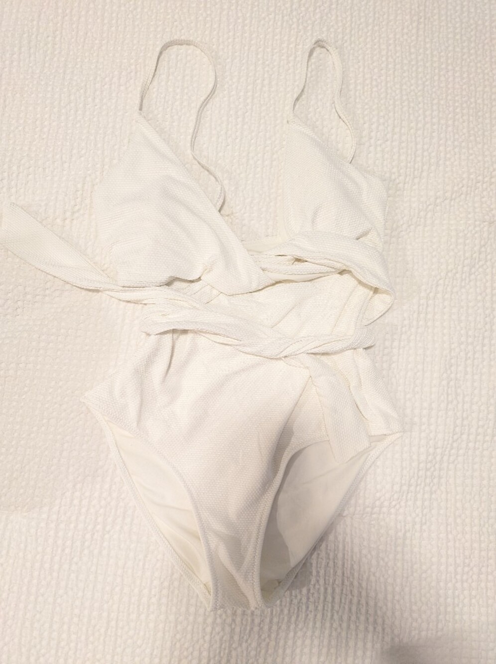 aerie White Textured Wrap One Piece Swimsuit